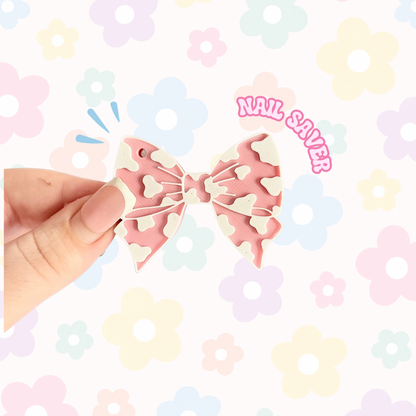 Nail Saver - Pink & White Moomoo Bow