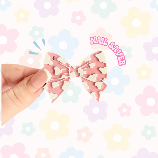 Nail Saver - Pink & White Moomoo Bow